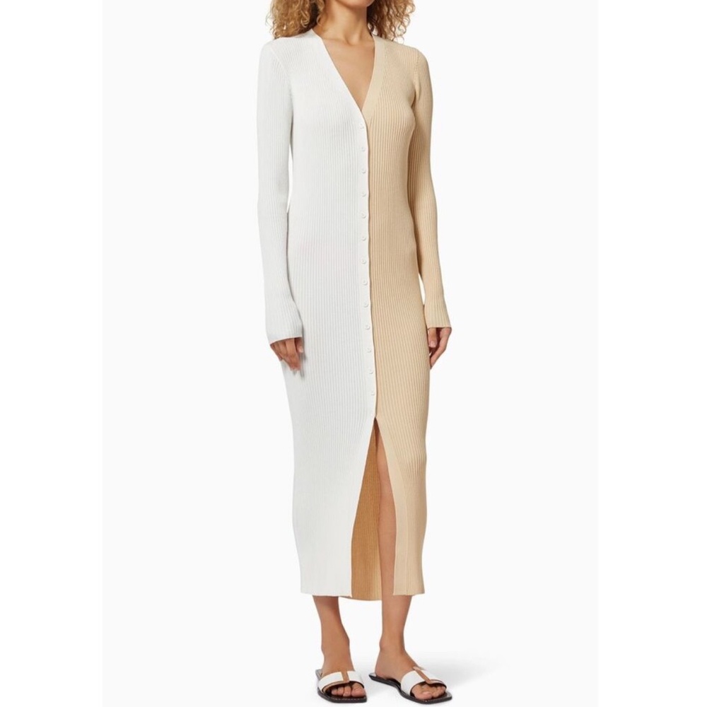 STAUD White and Cream Shoko Dress
